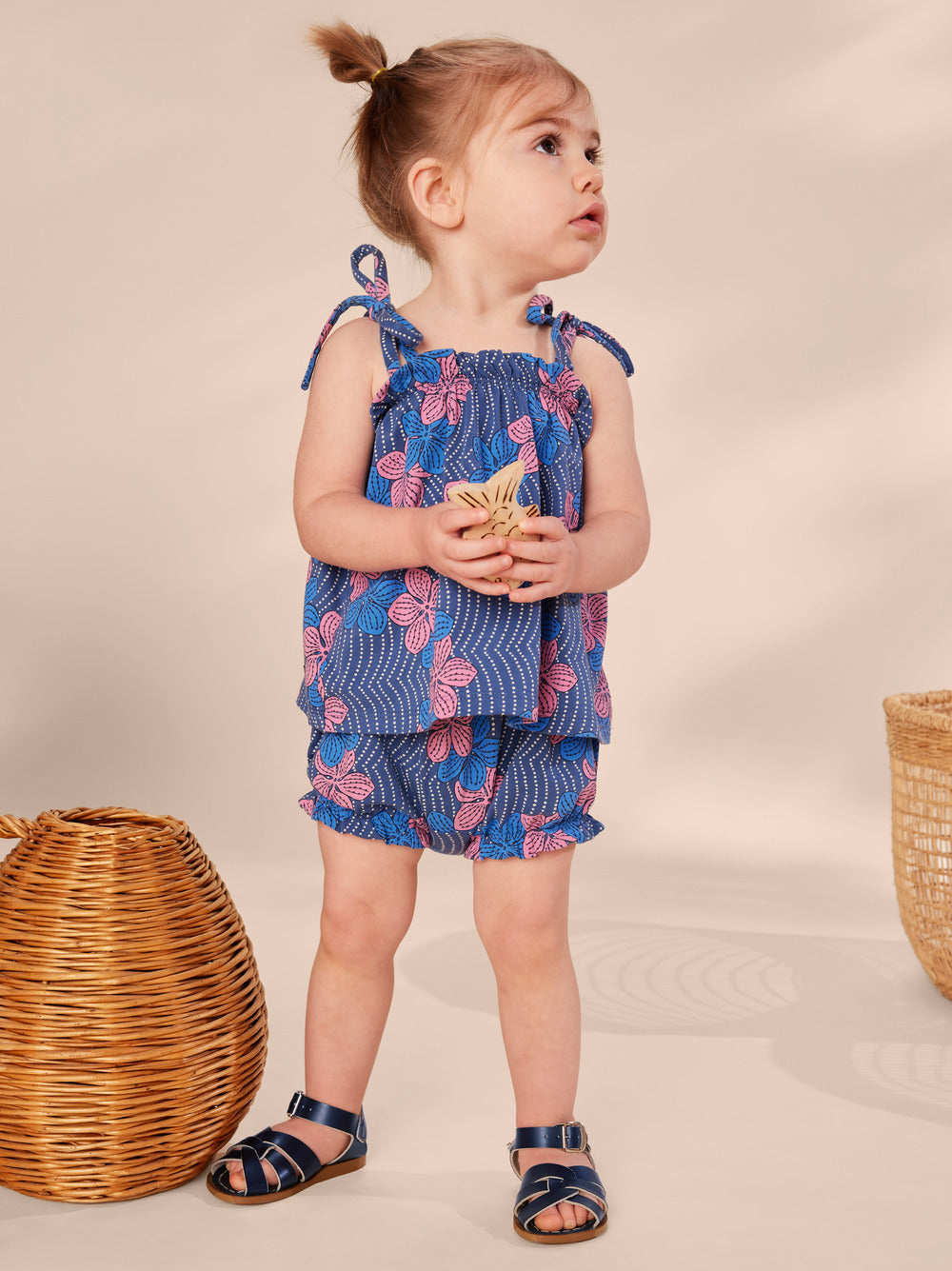 Tie Shoulder Baby Set / Wavy Plumeria