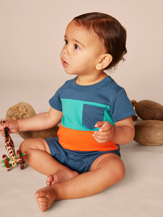 Load image into Gallery viewer, Pop Pocket Shortie Baby Romper / Indian Teal
