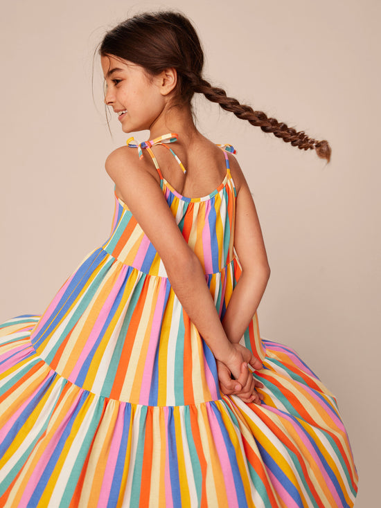 Load image into Gallery viewer, Tie Shoulder Tiered Dress / Lamu Sunset Stripe
