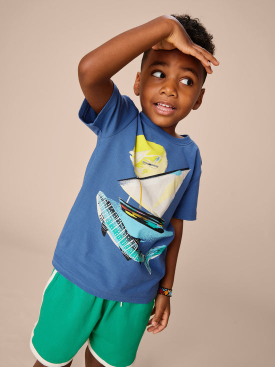 Shark & Sailboat Graphic Tee / Cobalt