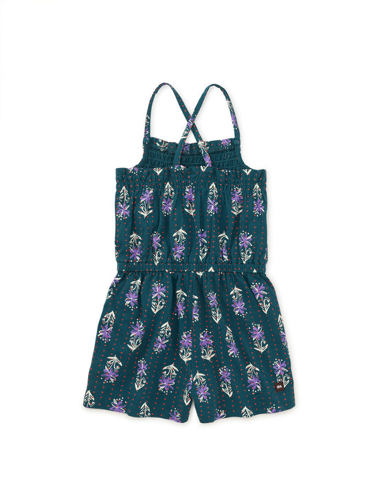 Smocked Sleeveless Romper / Caper Floral Blockprint