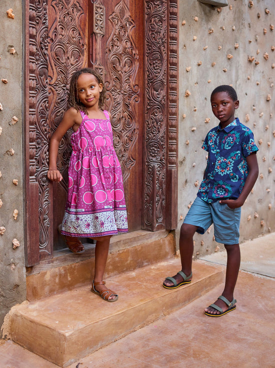 Navy Aztec Printed Button Up Top
