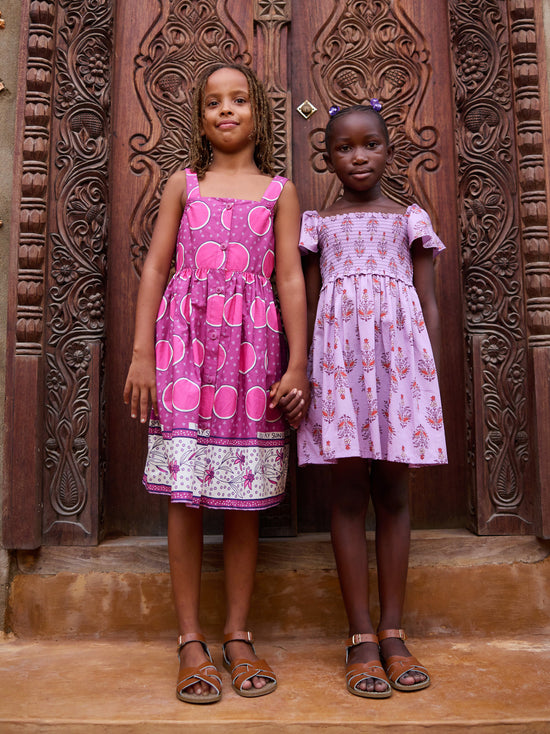 Flutter Sleeve Smocked Dress / Kalavathi Blockprint