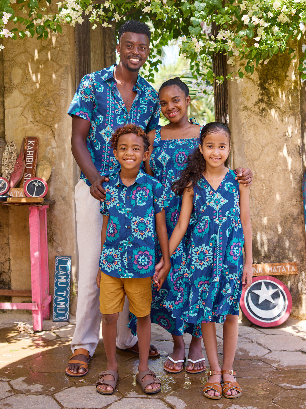 Navy Aztec Printed Button Up Top