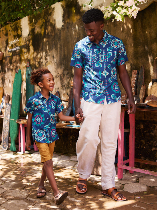 Navy Aztec Printed Button Up Top