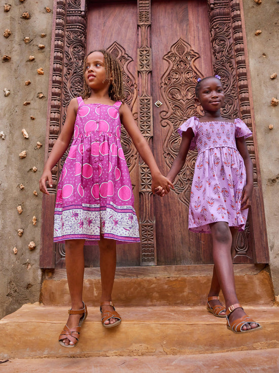 Flutter Sleeve Smocked Dress / Kalavathi Blockprint