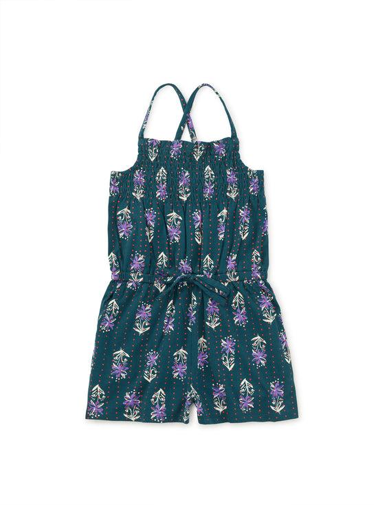 Smocked Sleeveless Romper / Caper Floral Blockprint