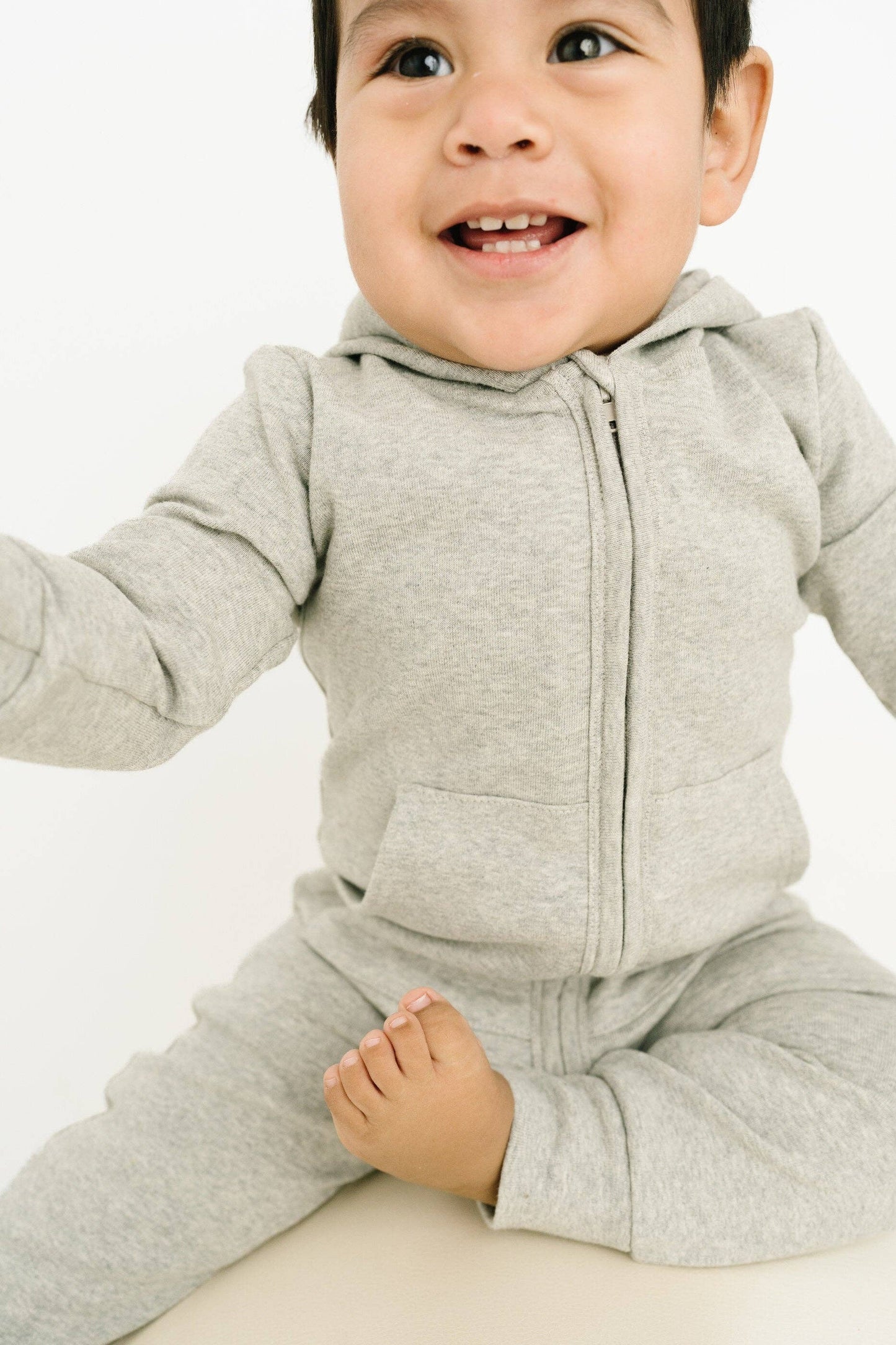 Ash Gray Zip Up Hooded Romper