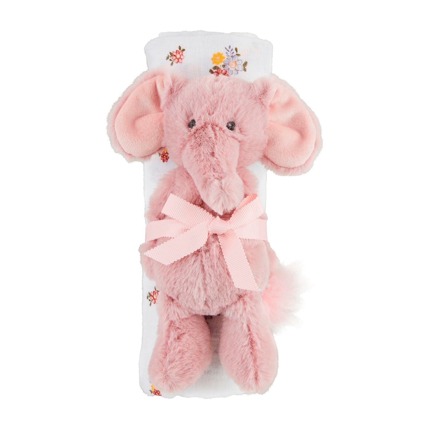 Elephant Floral Swaddle & Rattle Set
