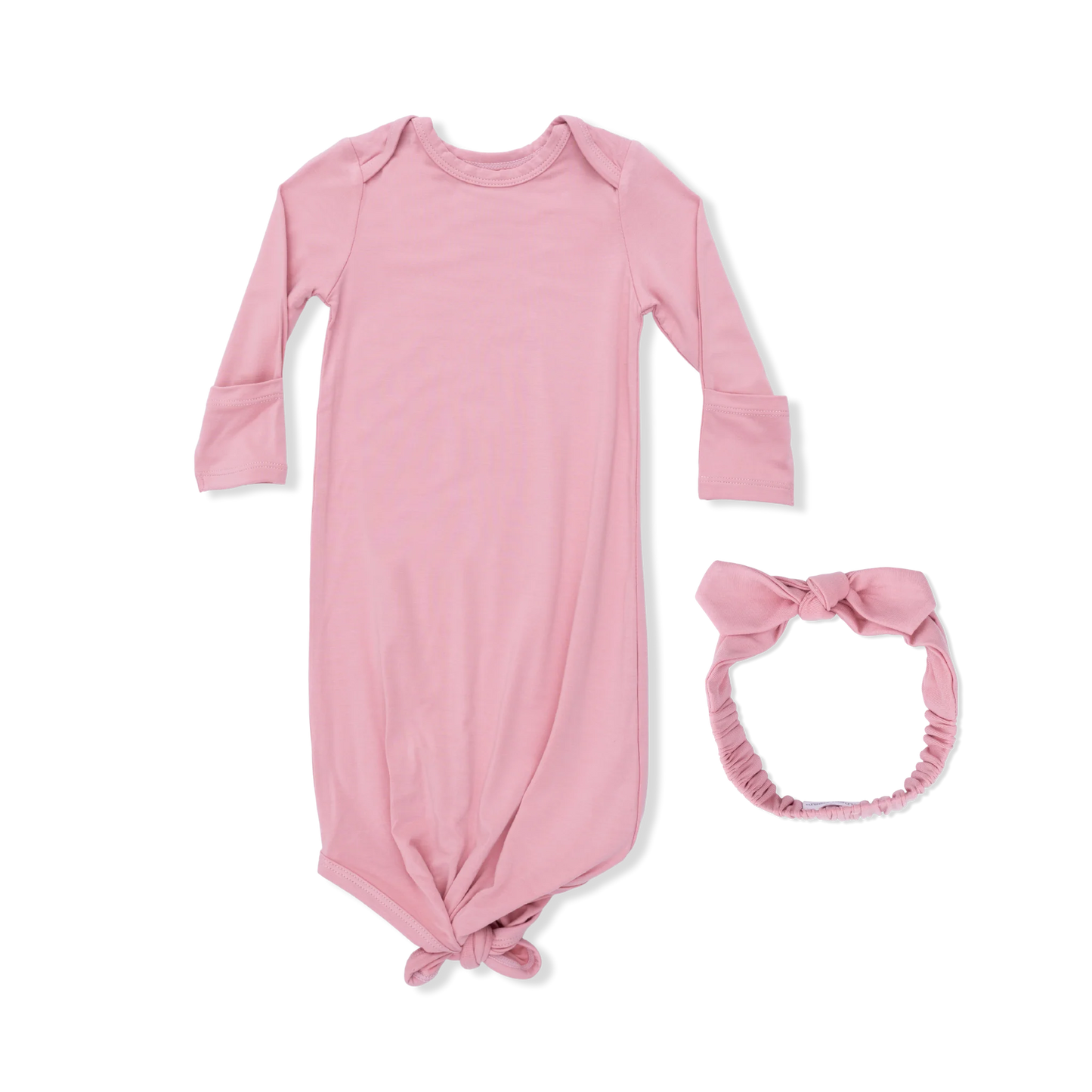 Solid Rose Elegance-Knotted Gown and Headband