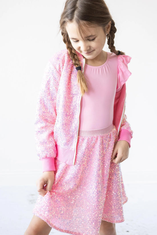 Load image into Gallery viewer, Pink Sequin Bomber Jacket
