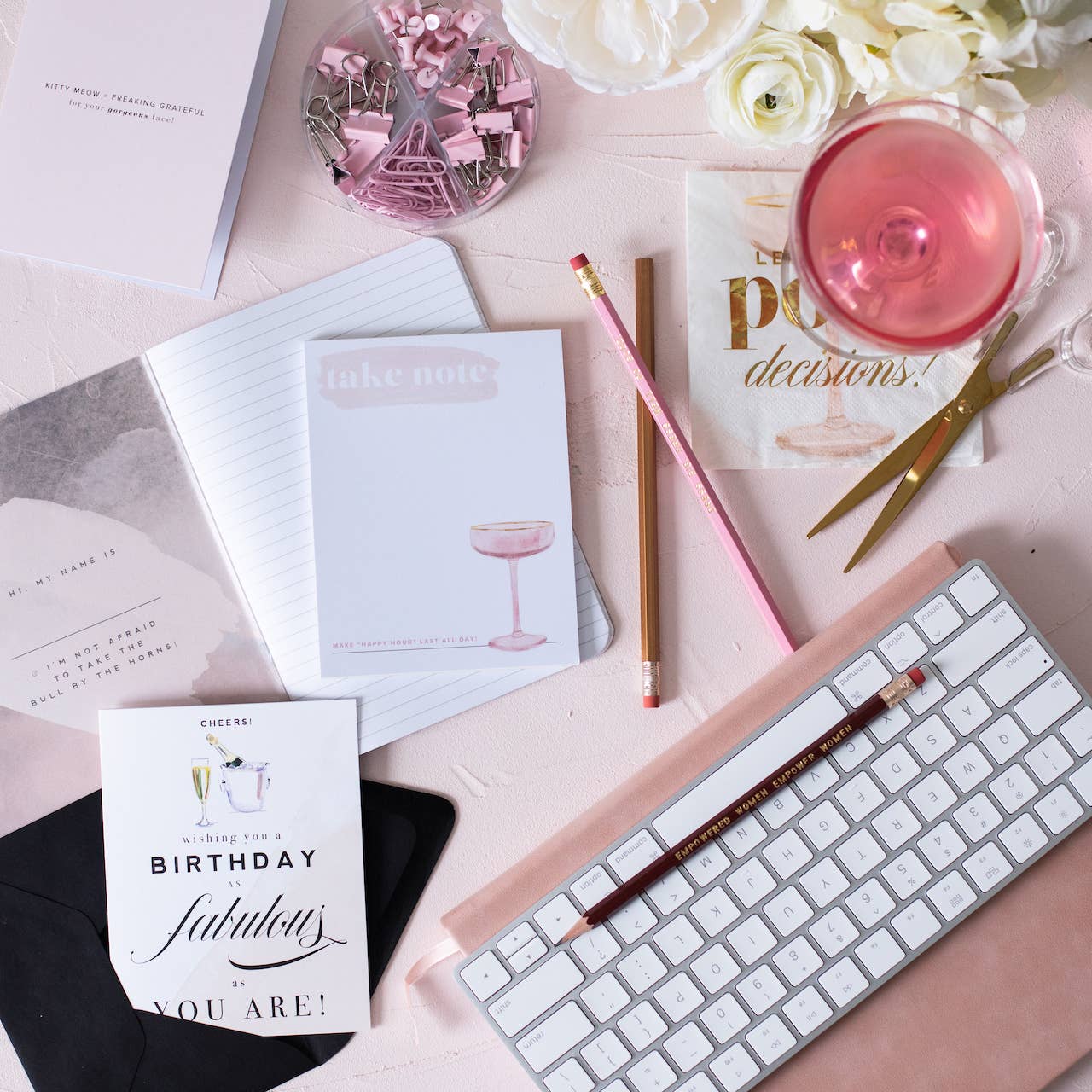 "Take Note" Blush Champagne Glass Happy Hour Notepad