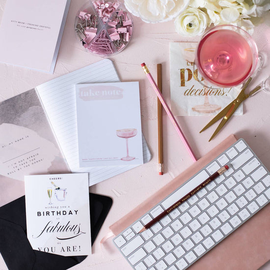 Load image into Gallery viewer, &amp;quot;Take Note&amp;quot; Blush Champagne Glass Happy Hour Notepad
