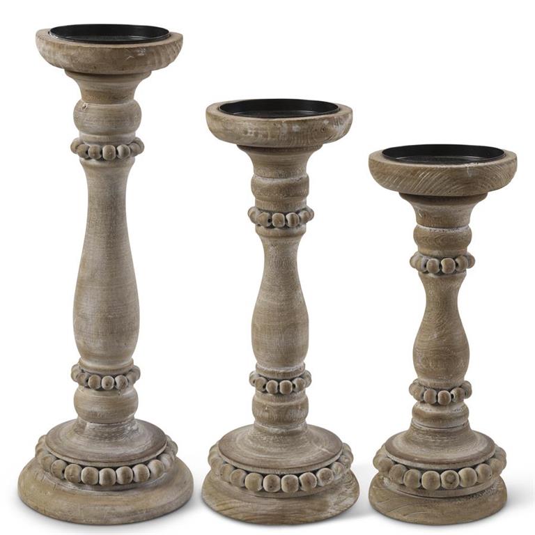 Bead Trim Wooden Candleholders