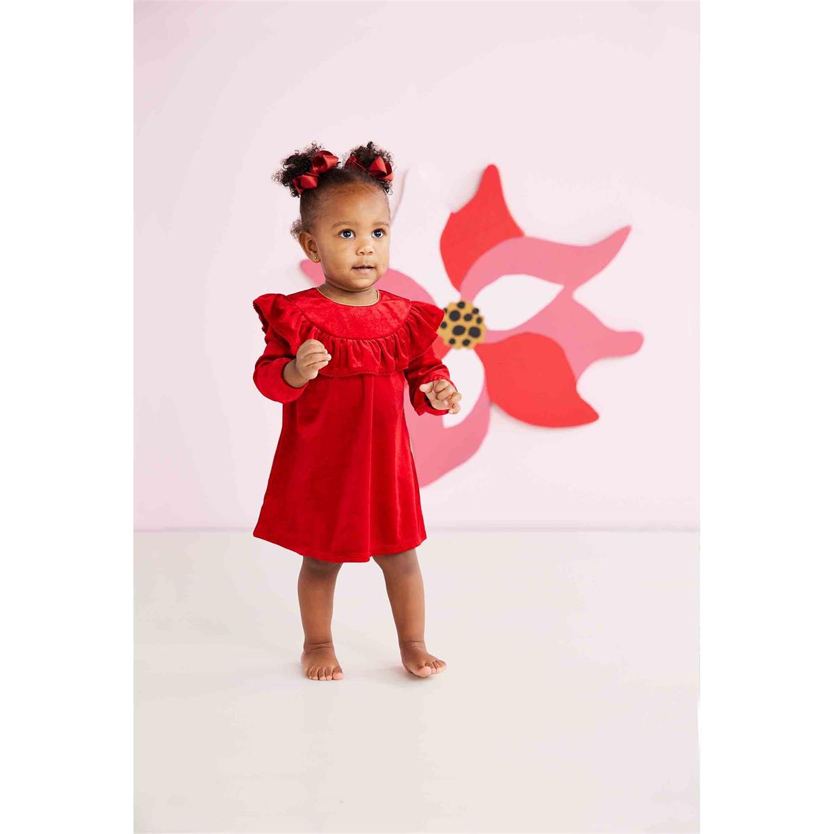 Red Ruffle Velvet Dress