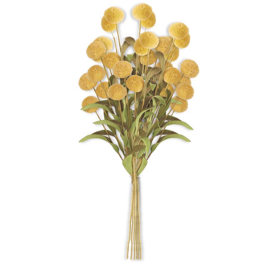13 Inch Yellow Pompom Pick w/Green Eva Leaves Bundle