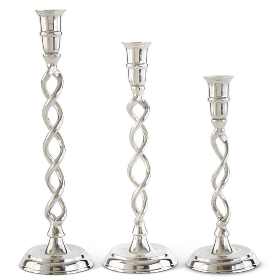 Load image into Gallery viewer, Silver Metal Twisted Taper Candleholders
