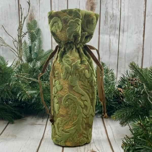 Green Velvet Burnout Scroll Bottle Bag
