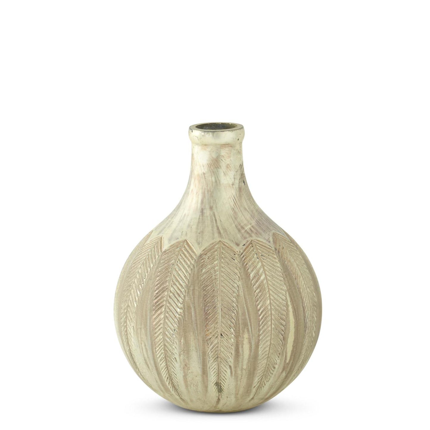 Feather Etched Tarnished Champagne Painted Vases
