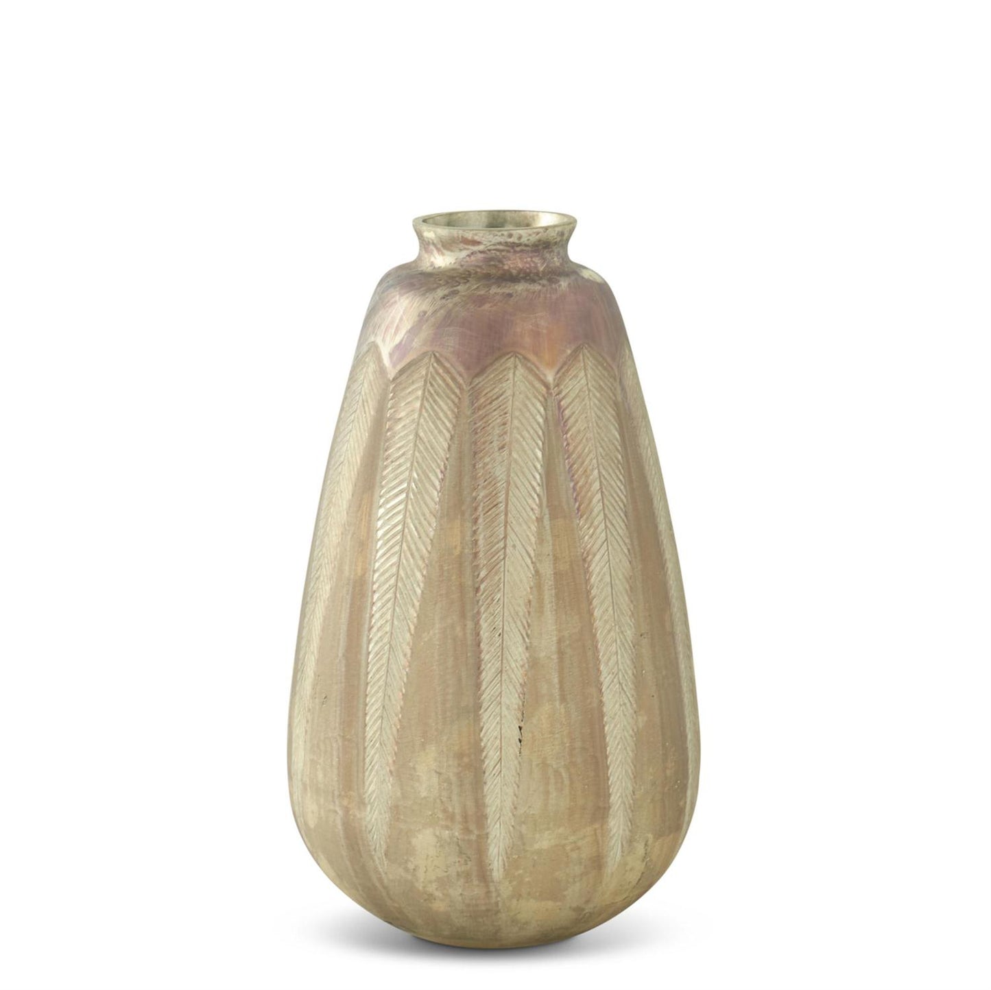 Feather Etched Tarnished Champagne Painted Vases