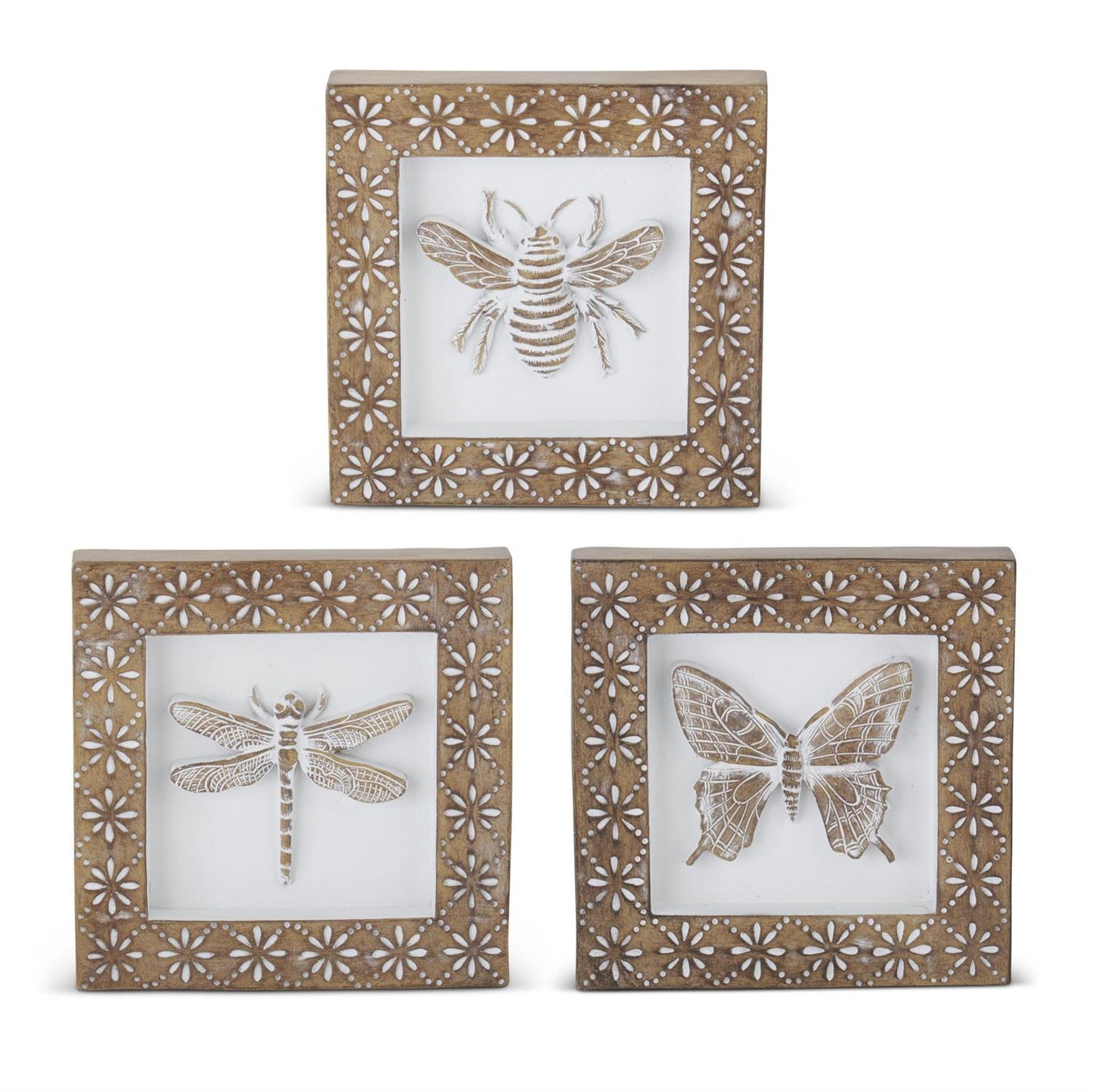 6 Inch Whitewashed Carved Resin Insect Artworks