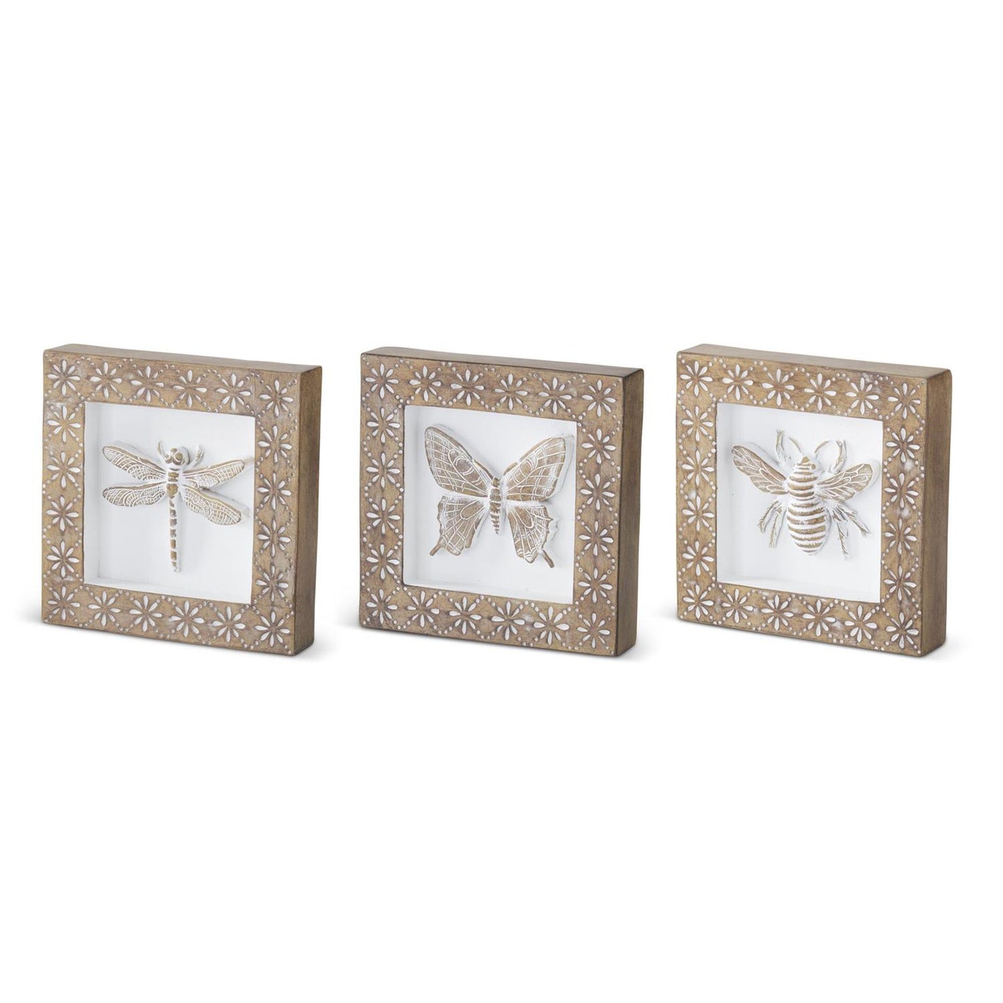6 Inch Whitewashed Carved Resin Insect Artworks