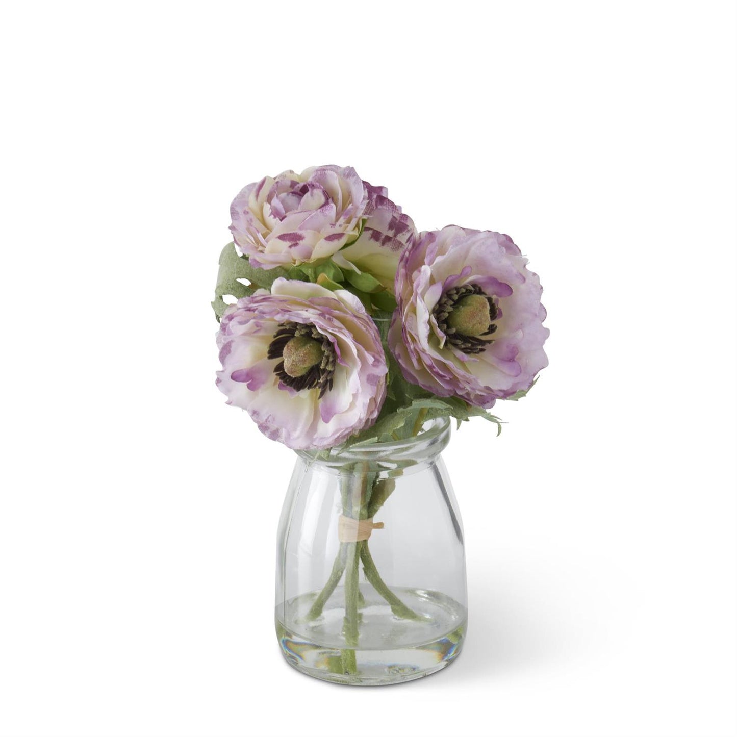 6.75 Inch Purple Ranunculus Premade in Glass Vase