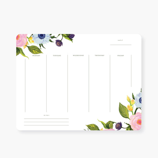 Garden floral weekly calendar pad