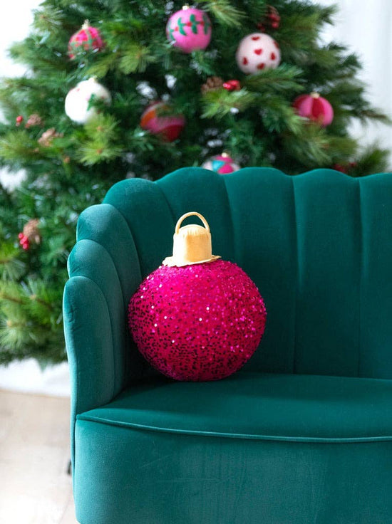 Medium Magenta Sequin Bauble Ornament Pillow