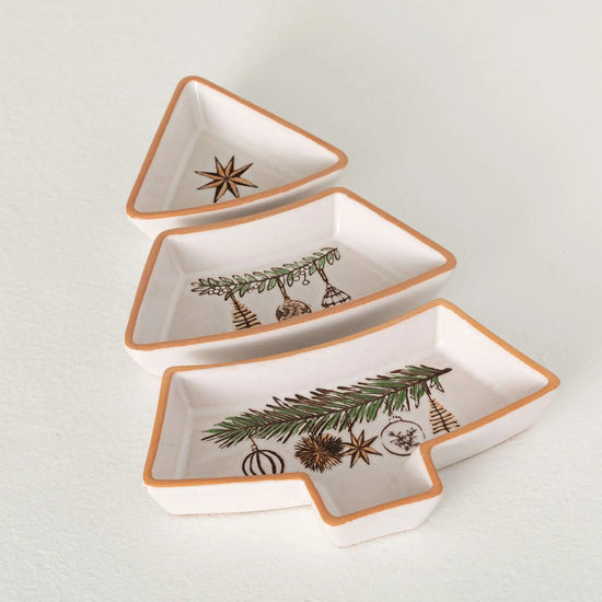 3pc Ceramic Ivory Holiday Platter