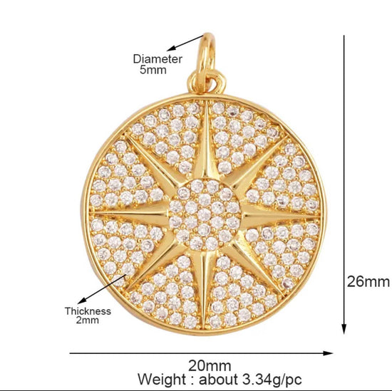Sun Burst Pave Charm For Charm Bar & Charm Necklace