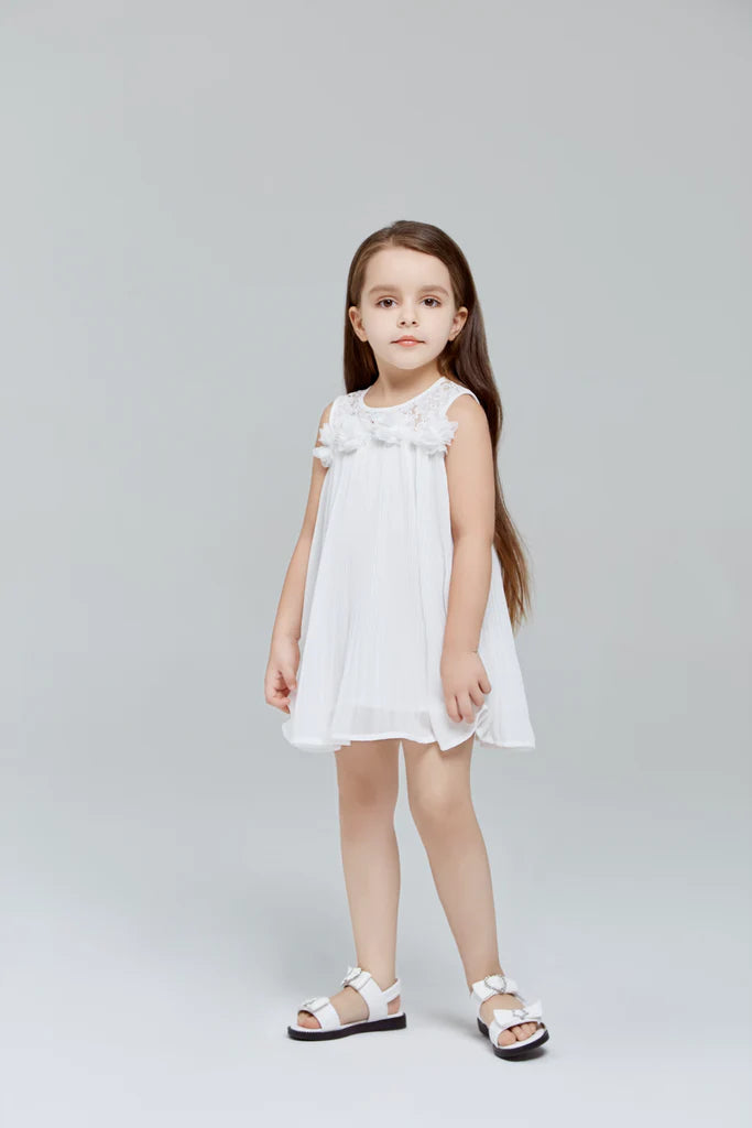 Floral Trim Pleat Dress