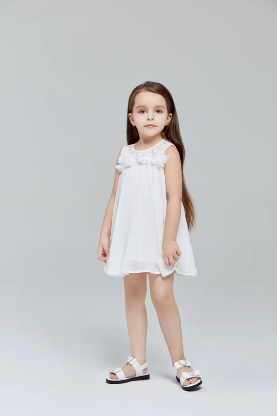 Floral Trim Pleat Dress
