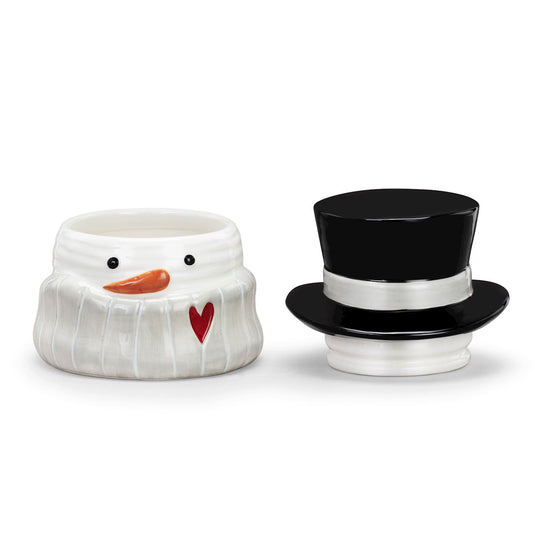 Snowman Red Heart Ceramic Candy Jar