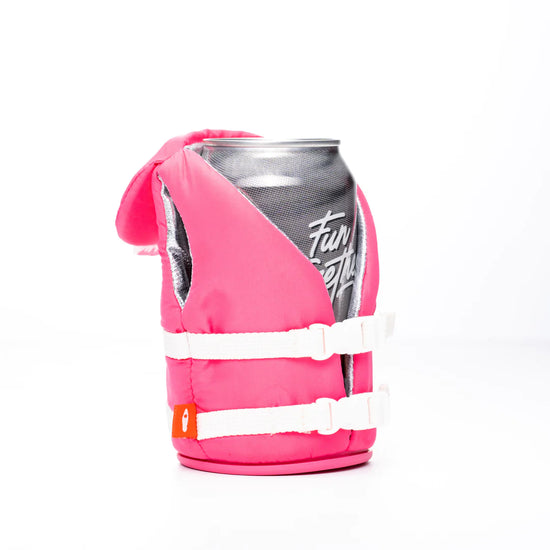 Load image into Gallery viewer, Party Pink Buoy Life Jacket Coozy
