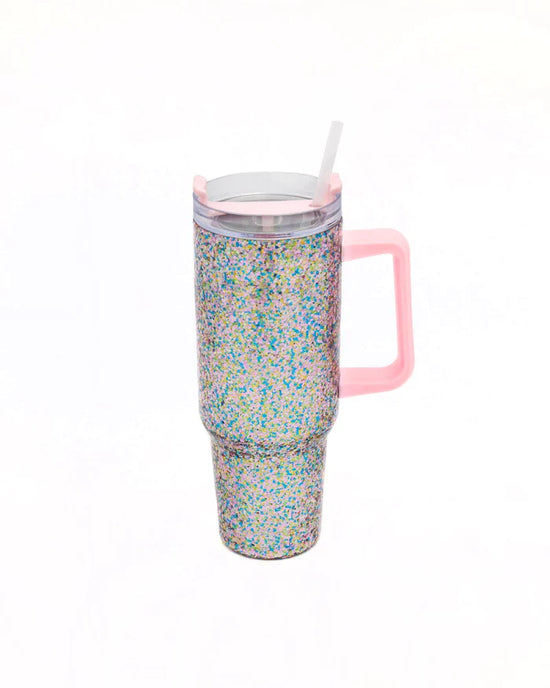 40oz Glitter Party Stainless Steel Insulated Oversized Sipper Tumbler with Straw