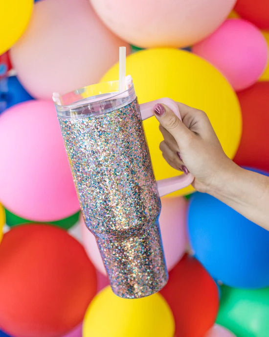 40oz Glitter Party Stainless Steel Insulated Oversized Sipper Tumbler with Straw