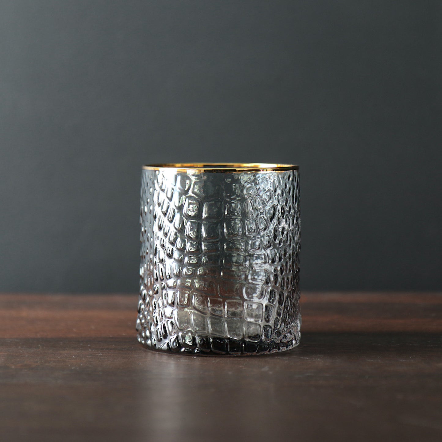 Glass Croc Double Old Fashioned with Gold Rim in Smoke Grey