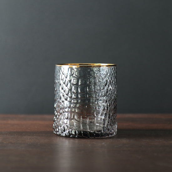 Glass Croc Double Old Fashioned with Gold Rim in Smoke Grey