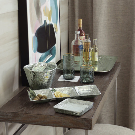 Load image into Gallery viewer, Glass Croc Double Old Fashioned with Gold Rim in Smoke Grey

