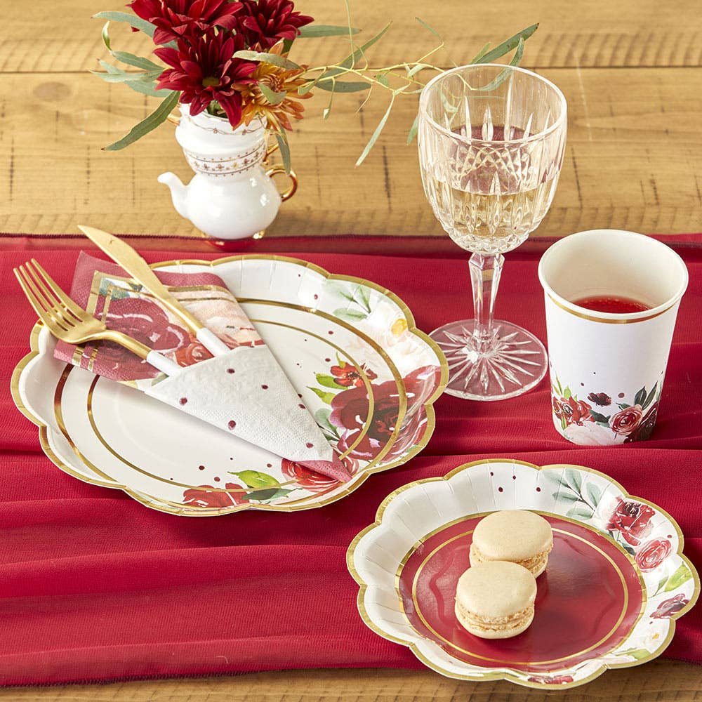 Burgundy Blush Floral 7 in. Premium Paper Plates (Set of 16)