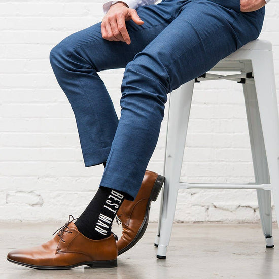 Load image into Gallery viewer, Men’s Black Wedding Party Dress Socks - Best Man
