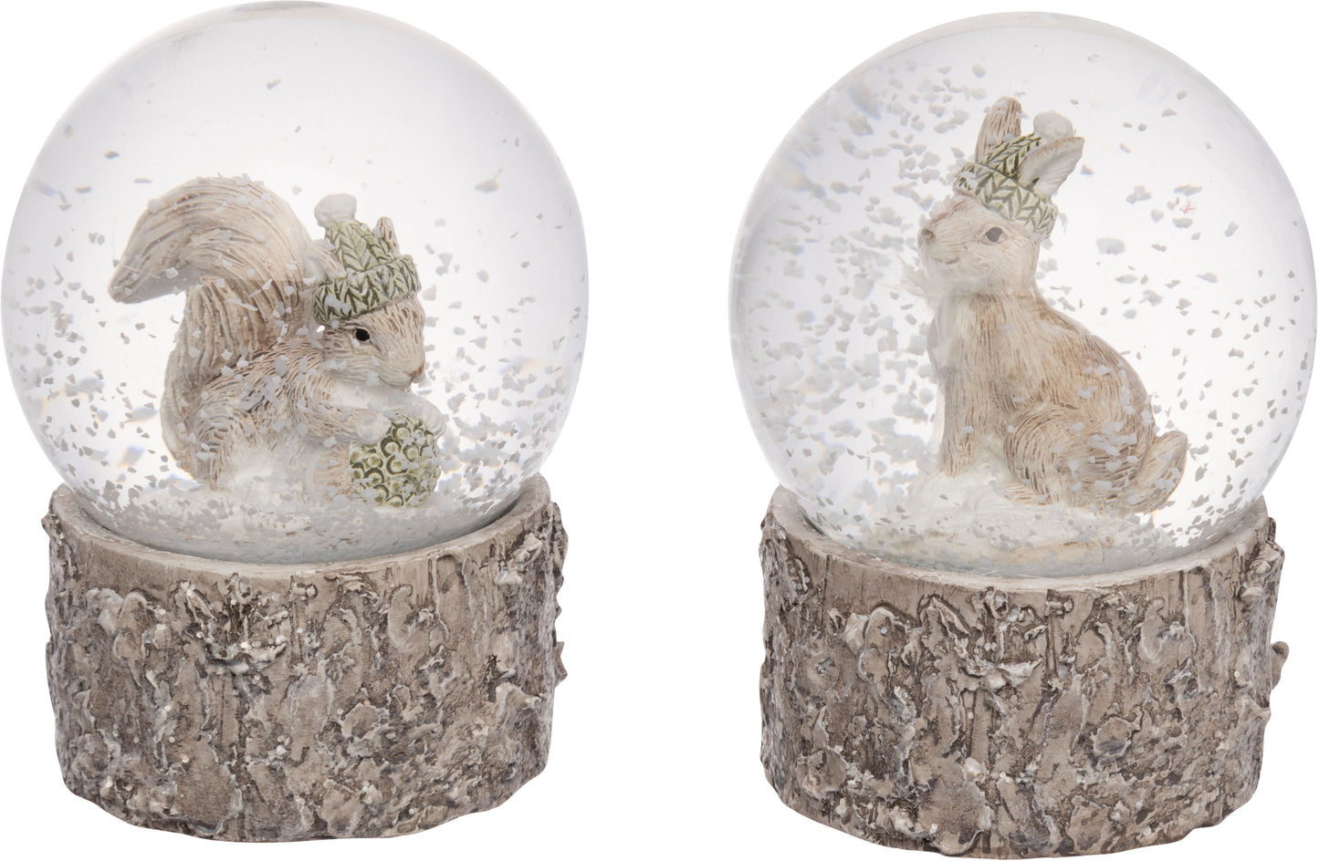 Squirrel/Rabbit Frosted White Resin Snowglobes