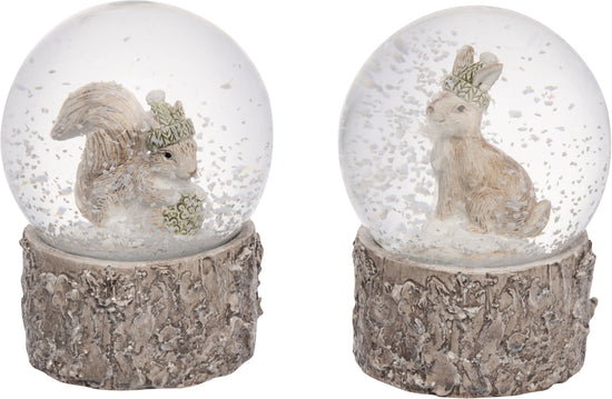 Squirrel/Rabbit Frosted White Resin Snowglobes