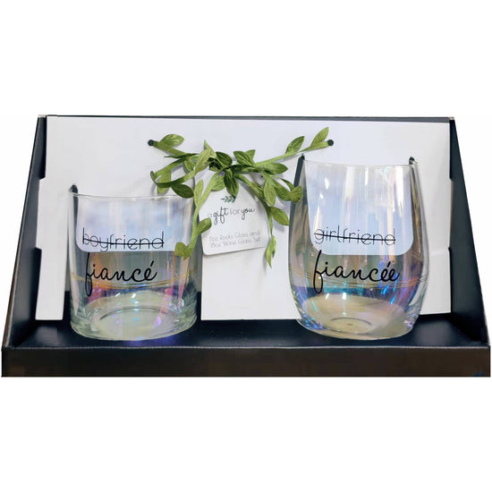 Load image into Gallery viewer, Set/2 Fiancé/Fiancée - 11 oz Rocks &amp;amp; 18 oz Stemless Wine Glass Set
