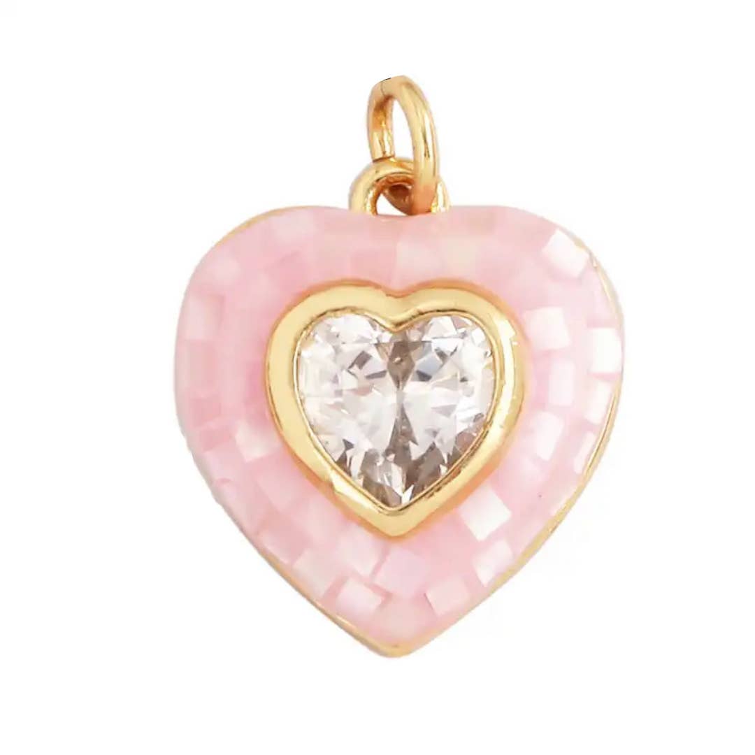 Pink Pave Heart Charm For Charm Bar & Charm Necklace