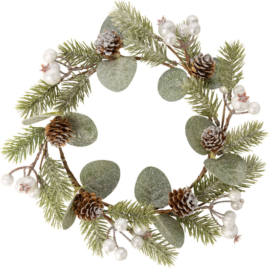 White/Silver/Gold Berry & Pine Cone Medium Candle Ring
