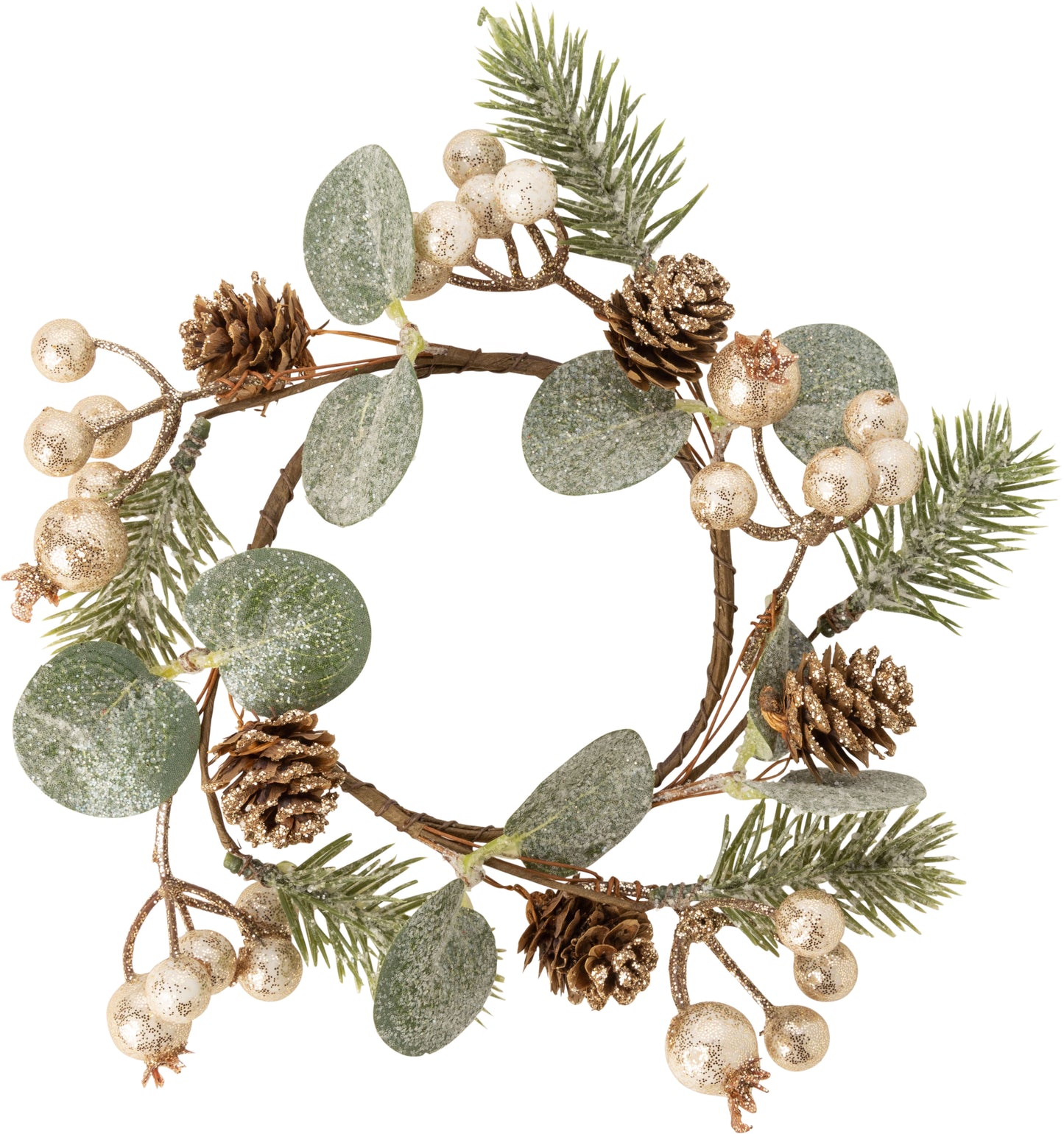 Small White/Silver/Gold Berry & Pine Cone Medium Candle Ring