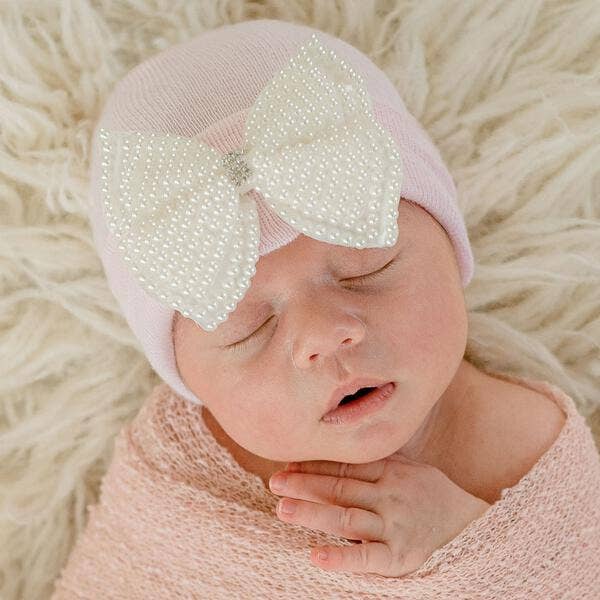 0-3M Pink Hat with Pearl Bow