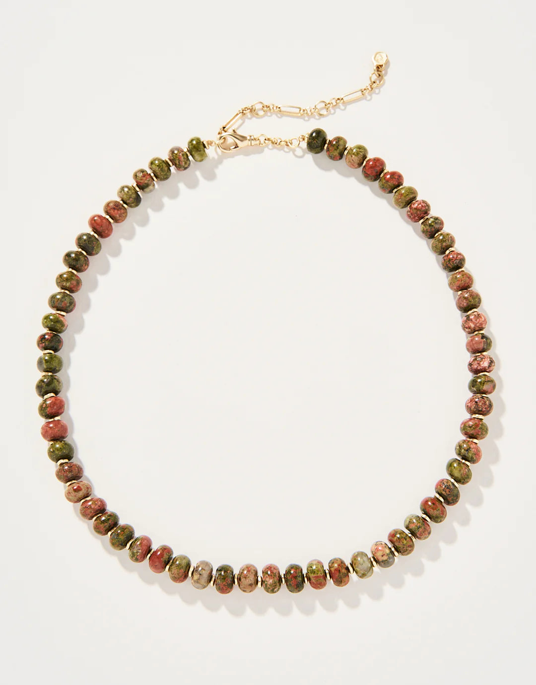 Oval Stone Beaded Necklace 17" Unakite